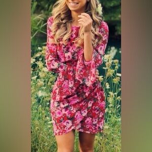 Floral Pink & Red Backless Dress